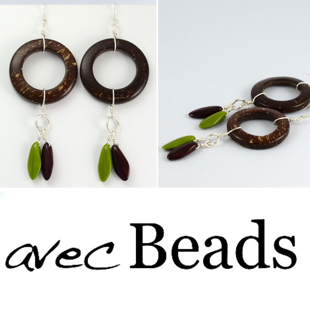 Coconut shell & sterling silver statement earrings
